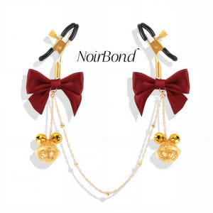 Adjustable Body Jewelry Clips – Gold Bells & Red Satin Bows