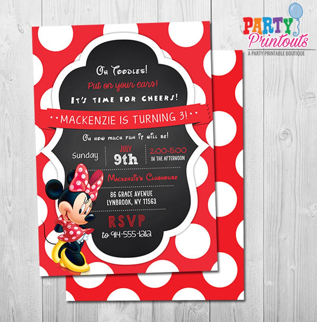 Minnie Mouse Invitation 3rd Birthday Girl, Red Minnie Mouse Invitation