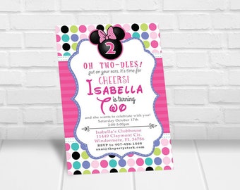 Minnie Bowtique Invitations, Minnie Bow-tique Invitation, Oh Twodles Invitation Minnie Mouse 2nd Birthday Invitation Girls Digital Template