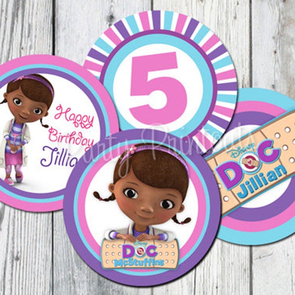 Doc McStuffins Cupcake Toppers, Imprimible Doc McStuffins Círculos de fiesta de cumpleaños, Cupcake Toppers, Fiesta imprimible e Invitación en la tienda