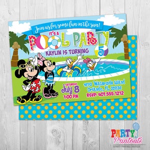 Invitación de fiesta en la piscina de Mickey, Invitación de fiesta en la piscina de Mickey y Minnie Mouse, Invitación de fiesta en la piscina de Mickey para imprimir