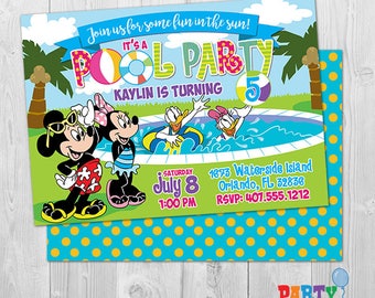 Mickey Pool Party Invitation, Mickey and Minnie Mouse Pool Party Invitation, Printable Mickey Pool Party Invitation