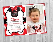 Minnie Mouse Invitation 2nd Birthday Girl, Red Minnie Mouse Invitation, Minnie Birthday Invitation Red, Minnie Invitation Red