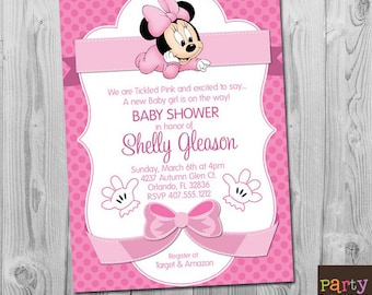 Bebé Minnie Invita Bebé Minnie Invitación Bebé Minnie Mouse Baby Shower Bebé Invitación Minnie Mouse Bebé Minnie Mouse Invita Rosa Digital