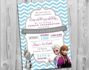 Frozen Birthday Invitation, Frozen Invitation, Printable Frozen Birthday Party Invitations with Elsa Anna Blue Pink Purple Frozen Party Idea