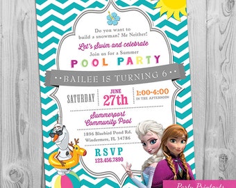 Frozen Pool Party Invitation, Frozen Pool Party Invite, Frozen Summer Birthday Invitations, Girl Pool Party Invitation - Printable