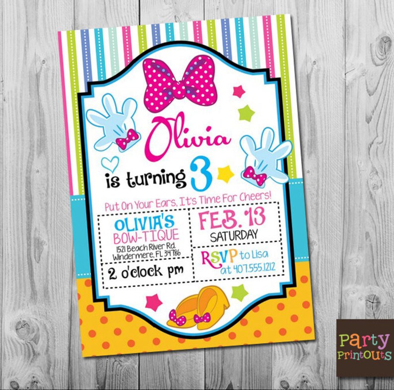 minnie 3rd birthday invitation printable minnie mouse party etsy