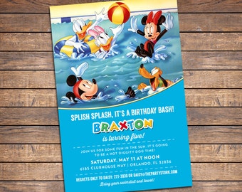 Mickey Mouse Pool Party Invitation Printable Birthday Invite Etsy Israel