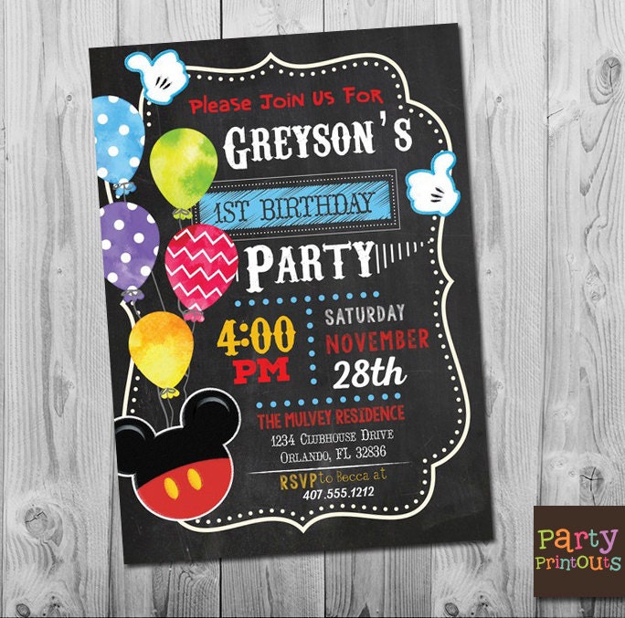 Mickey Mouse Invitation Mickey Mouse Birthday Invitation Etsy