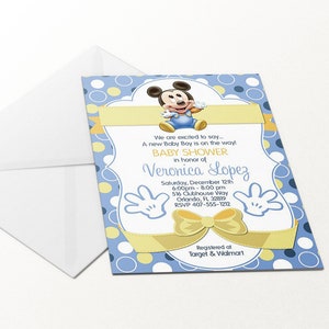 Baby Mickey Baby Shower Invitation Blue Mickey Mouse Baby Shower Invitations Blue Yellow Mickey Invite Digital Printable Template image 2