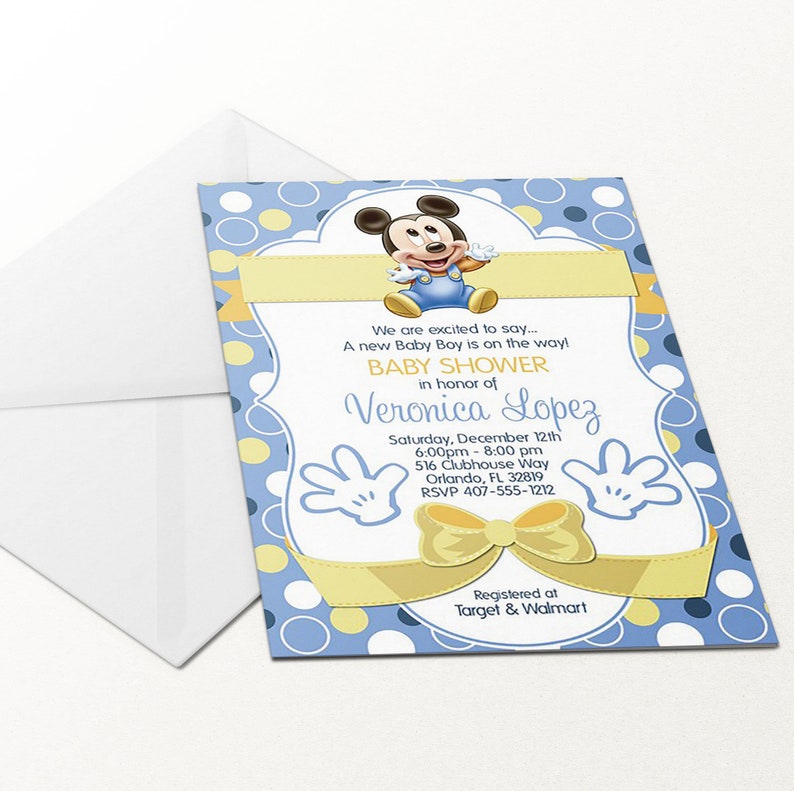 Baby Mickey Baby Shower Invitation Blue Mickey Mouse Baby Shower Invitations Blue Yellow Mickey Invite Digital Printable Template image 2