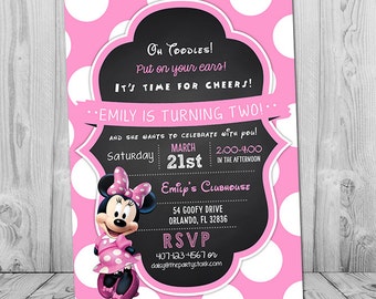 Minnie Mouse uitnodiging Roze afdrukbare Minnie Mouse uitnodiging Roze Minnie Mouse uitnodiging 2e verjaardag Minnie Mouse verjaardagsuitnodiging