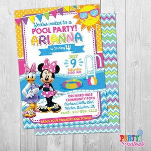 Invitación a la fiesta en la piscina de Minnie Mouse Invitación a la fiesta en la piscina de Minnie Invitación a la fiesta de natación de Minnie Mouse Invitación a la fiesta en la piscina de Minnie Invitación a natación imprimible