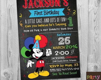Mickey First Birthday Invitation, Mickey 1st Birthday Invitations, Mickey Mouse Invitation Digital, Mickey Mouse Birthday Invitation Boy 1st