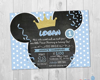 Mickey 1st Birthday Invitation, Mickey First Birthday Invitation, Mickey Prince Birthday Invitation, Baby  Mickey Invitations, Prince Theme