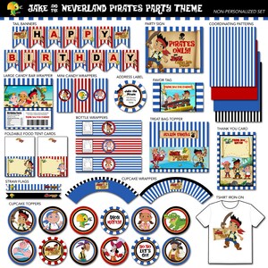 Jake and the Neverland Pirates Printable Party Package, Blue, 15 Items, ON SALE, 90 Dollar Value, Invitation also available, DIY Printables