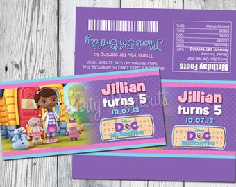 Doc McStuffins Large Candy Bar Wrappers: Printable Dr. Mc Stuffins Birthday Party Candy Wrappers, Party Printables and invitation Available
