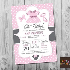 Minnie Mouse Baby Shower Invitation: Printable Baby Girl Custom Invite Minnie Pink, More Shower invitations and printables in our Shop