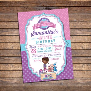 Doc McStuffins Einladungen, Doc McStuffins Geburtstagseinladungen, Doc McStuffins Geburtstags-Party Einladung, Doc McStuffins lädt ein, printable