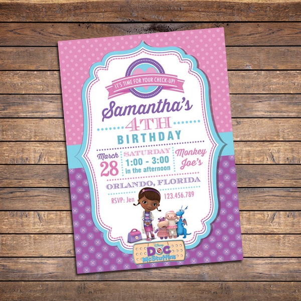 Doc McStuffins Invitations, Doc McStuffins Birthday Invitations, Doc McStuffins Birthday Party Invitation, Doc McStuffins Invites, Imprimable