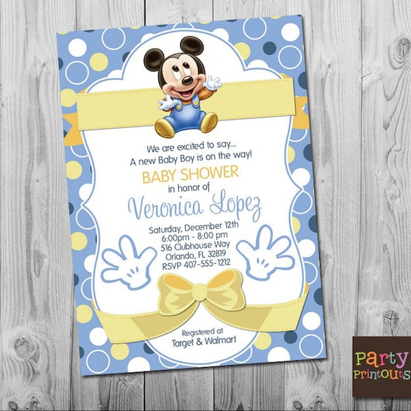 Baby Mickey Baby Shower Invitation Blue Mickey Mouse Baby Shower Invitations Blue Yellow Mickey Invite Digital Printable Template