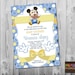 Baby Mickey Baby Shower Invitation Blue Mickey Mouse Baby Shower Invitations Blue Yellow Mickey Invite Digital Printable Template