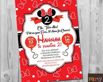 Minnie Mouse 2nd Birthday Invitation Girl, Minnie Mouse Second Birthday, Minnie 2nd Birthday, Oh Twodles Invitation, Oh Twodles Birthday