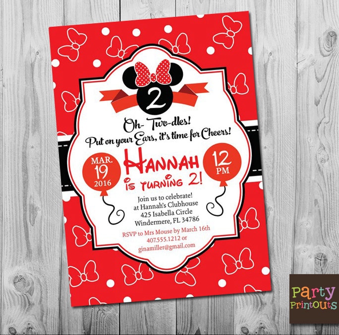 Minnie Mouse 2nd Birthday Invitation Girl Minnie Mouse Second Etsy