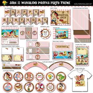 Jake and the Neverland Pirates Printable Birthday Party Package, Pink, 15 Items, Girl, 90 Dollar Value, Invitation available, DIY Printables