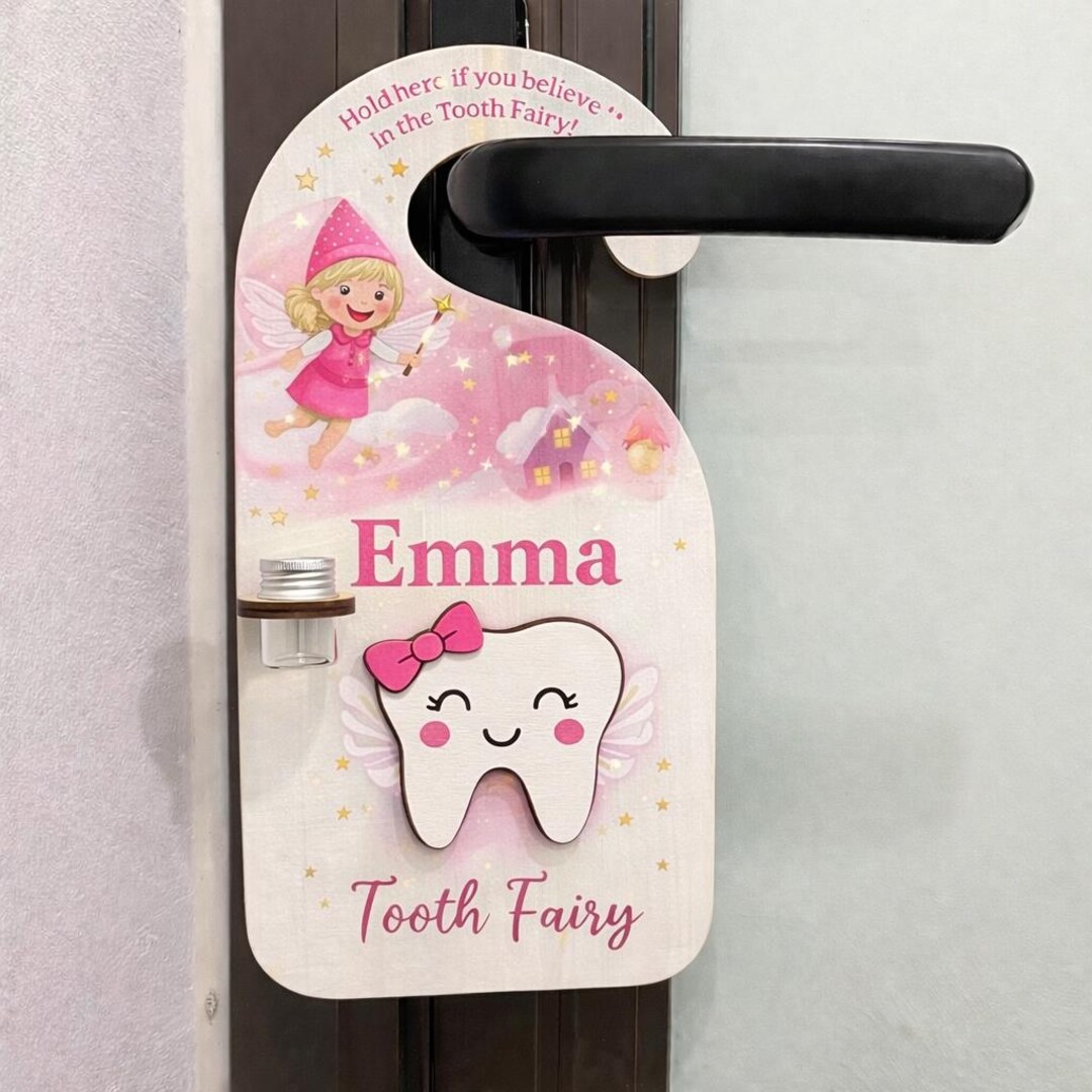 Personalized Tooth Fairy Door Hanger With Glass Jar – Custom Name Lost ...