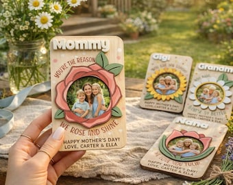 Personalized Flower Photo Holder Fridge Magnet, Custom Love You Picture Clip for Mom & Grandma, Mother's Day Photo Gift