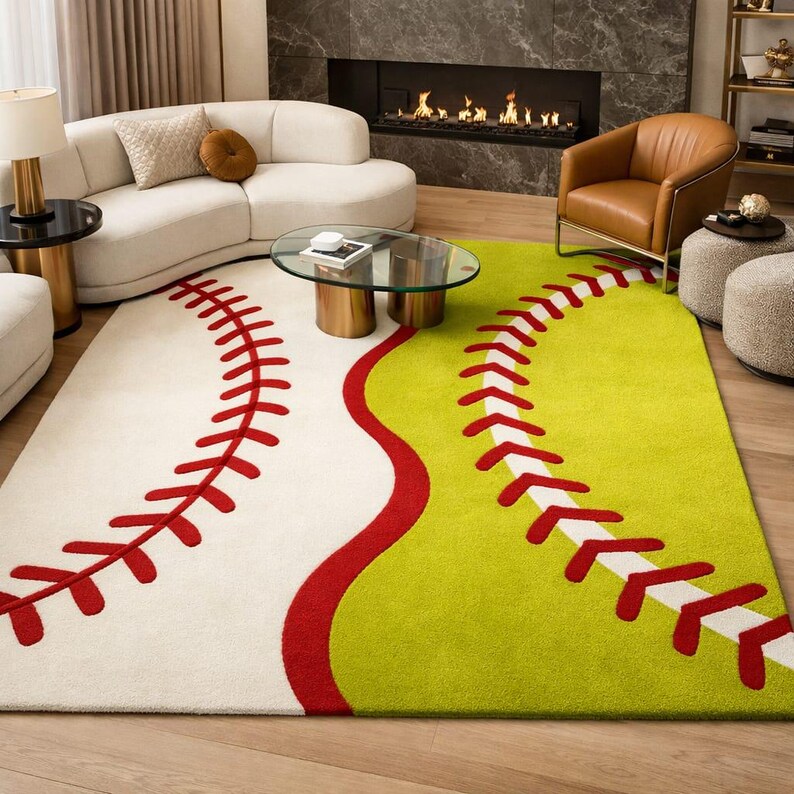Baseball Rug Drawing Hand-tufted Wool Baseball Rug, Modern Sports Design - Etsy