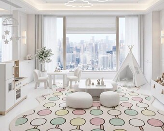 Alfombra de lana tejida a mano / Forma orgánica, decoración moderna para sala de estar (8x10)