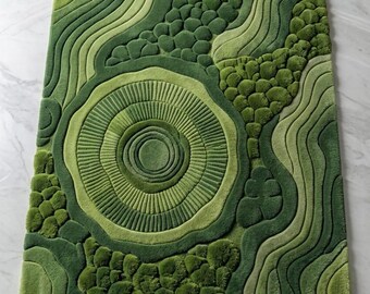 Hand-tufted Green Moss Area Rug, Organic Topographic Tufted Wool Rug, Modern Abstract Living Room Carpet, Custom Size ,Designer Home Decor
