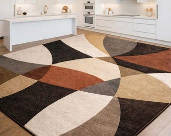 Alfombra geométrica de lana tejida a mano, alfombra moderna abstracta para sala de estar.