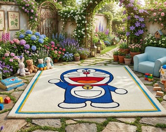 Alfombra de lana de Doraemon tejida a mano / Decoración para sala de juegos y guardería infantil