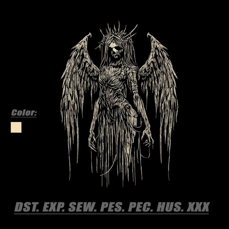 Dark Angel Embroidery Design, Gothic Winged Figure Stitch File (instant ...