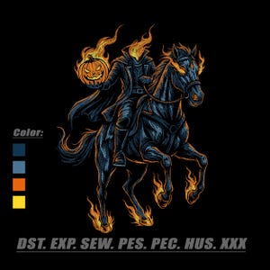 Horseman Embroidery Design, Pumpkin Rider Halloween Machine Embroidery Pattern, Gothic Horse Digital Download