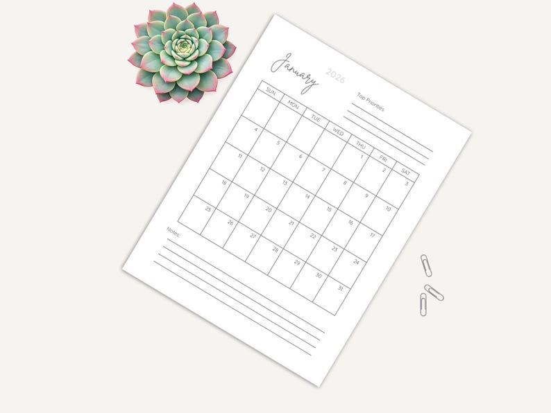 2026 Printable Calendar – Months Only | Portrait Layout | Minimal ...