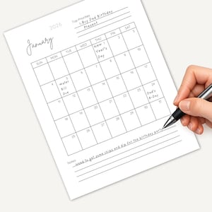 2026 Printable Calendar – Months Only | Portrait Layout | Minimal ...