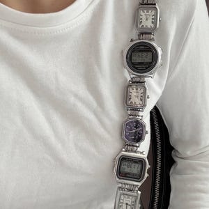 Punk klockarmband, elektronisk digital klockarmband, svartvitt handväsksrem för år 2000, alternativt streetwear-väsktillbehör