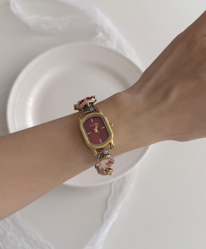 Y2K Charm Armband,Armband mit Herz- und Blumenuhr,süßes Retro-Armband,Y2K-Charms-Armband,ästhetisches Handgelenk-Accessoire,girly Geschenk Bild 9