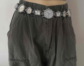 Silver Multi Watch Face Chain Waist Belt, Industrial Y2K Punk Vintage Clock Dial Link Waist Chain,Grunge Gothic Multi Watch Belt Chain