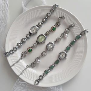 Element Silver Tone Stretch Bracelet Watch Oval Face Vintage Style Dress Antique Vintage Style Silver-Blue Oval Face Bracelet Watch  main image 2
