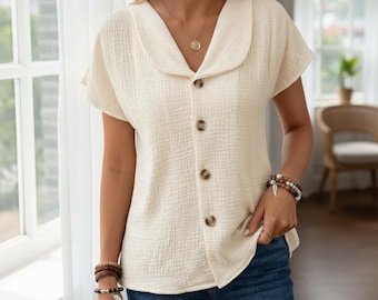 Chic Summer Solid Color Short-Sleeve Cardigan | Stylish Women's Button Top