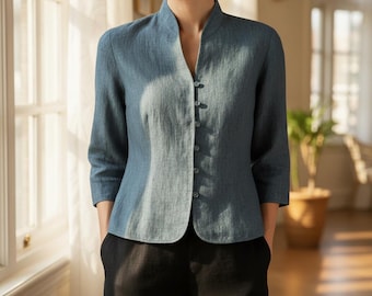 Slim Fit Button Jacket | Women's Three-Quarter Sleeve Top