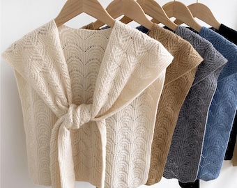 Knotted Knitted Wool Scarf for Autumn, Stylish Women's Wrap, Warm Winter Accessory, Perfect Gift for Her, Trendy Fall Fashion