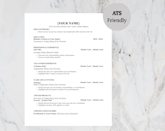 Easy ATS Resume Template Word, Google Docs, CV Resume Template, Minimalist Resume, Simple Resume, Easy to use Professional Resume