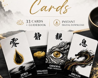 Zen Oracle Cards, 33 Card Deck with Guidebook, Mindfulness Affirmations (Digital Download)