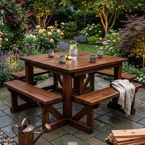 Square Picnic Table Plans | DIY Outdoor Garden Dining Table (PDF Download)